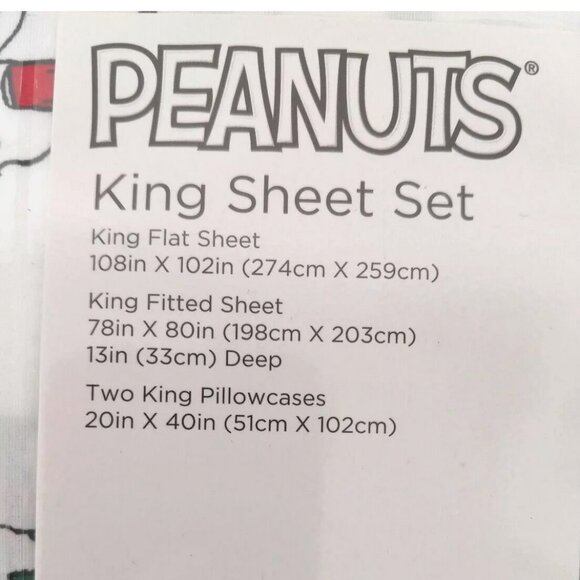 Peanuts Snoopy Christmas Caroling White King Bed Sheet Set - Picture 2 of 4